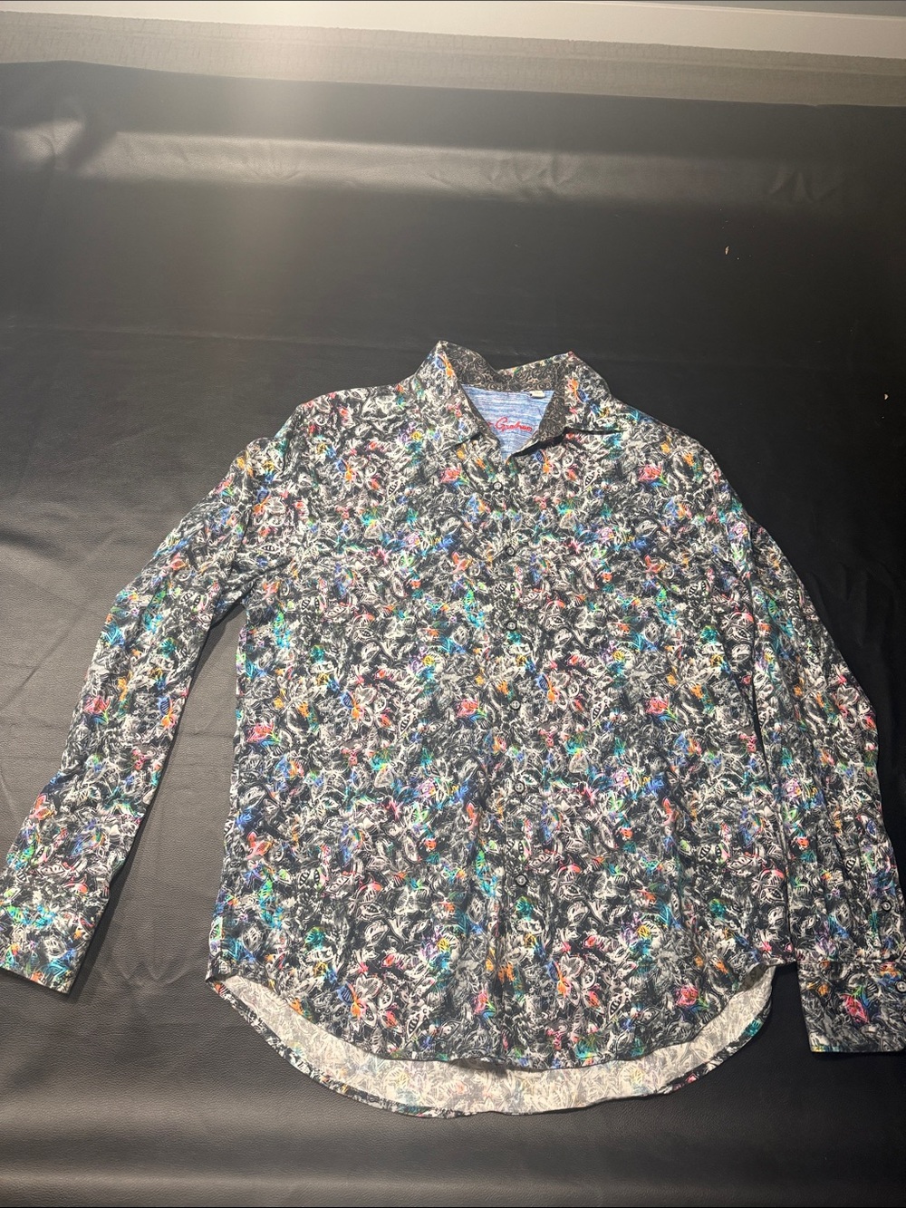 Robert Graham Black Multicolor Floral-Print Button Down Shirt